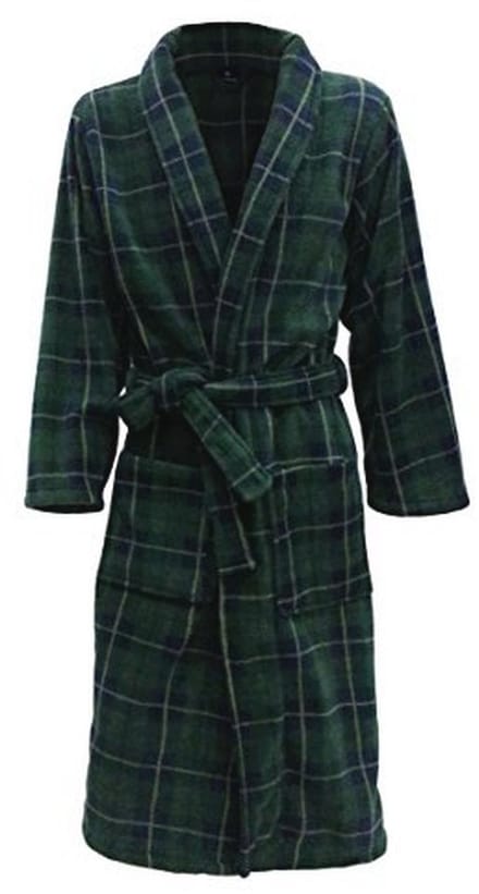 Fleece Badjas in Schotse Ruit - Groen - Met Sjaalkraag en 2 Zakken
