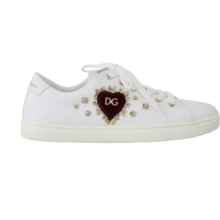 Dolce & Gabbana Witte Leren Gouden Rode Hart Sneakers