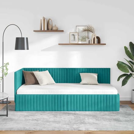 vidaXL - Hoek - Bed - Frame - Turquoise - 90 - x - 190 - cm - Fluweel