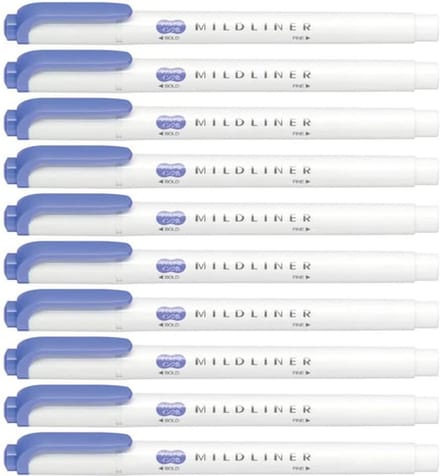 Zebra Mildliner Double-Sided Highlighter - Fine / Bold – Mild Lavendel Set van 10 + een Luxe Zipperbag - WKT7-MLV