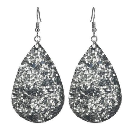 Fako Bijoux® - Oorbellen - Druppel - Glitter Grof - Kunstleer - Zilver