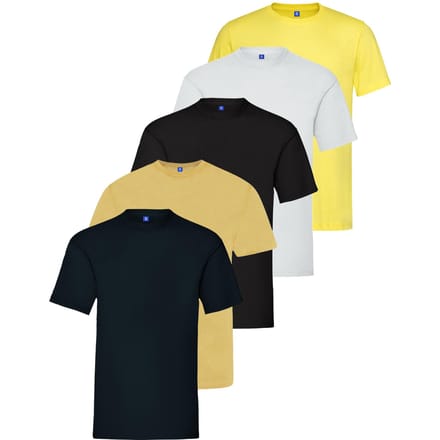Kruze Heren Crew Neck T-Shirts (5 Pack) - BEIGE/BLK/NVY/WHT/YLW