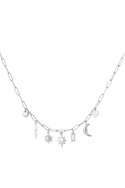 Bedelketting - Stainless Steel - Strass - Parel - 42+5 cm - Zilverkleurig