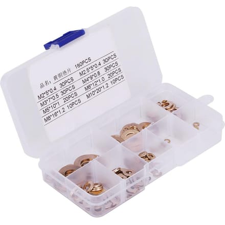 180 stuks Messing Platte Ringen Assortimentsset met Doos M2M2.5M3M4M5M6M8M10