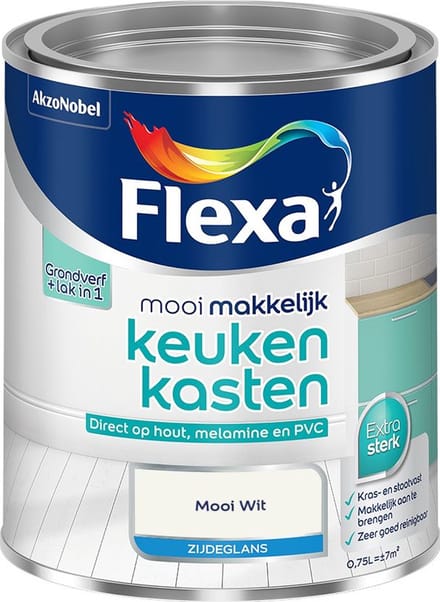 Flexa - Mooi Makkelijk Keukenkasten Zijdeglans - Mooi Wit - Mengverf - 750 Ml