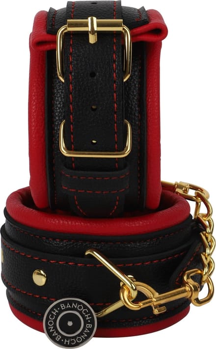 Banoch | Handcuff gold | rode Handboeien leer met goud  | bondage