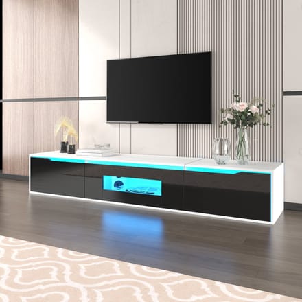 REDOM - TV-meubel - spaanplaat - hoogglans afwerking - 180 x 35 x 30 cm White