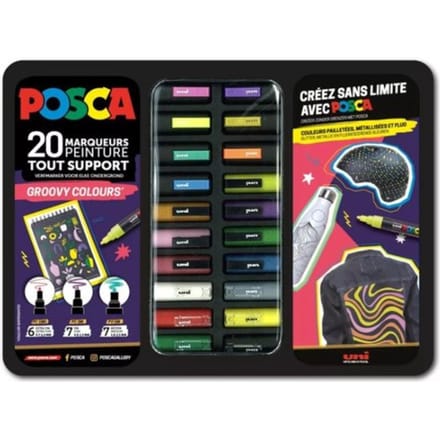 Paintmarker Uni POSCA Groovy Colours assorti metalen koffer à 20 stuks