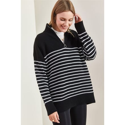 Gestreepte Ritskraag Relaxed Fit Trui