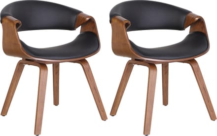 CLP Foley Set van 2 eetkamerstoelen - Met armleuning - Houten frame - eik/zwart Kunstleer
