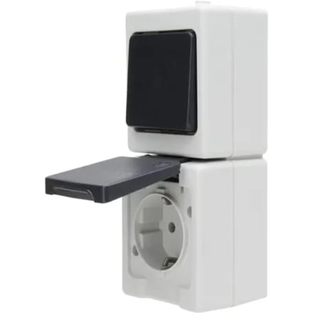 Baseline Combinatie Wisselschakelaar - Wandcontactdoos - Grijs - Opbouw - Spatwaterdicht