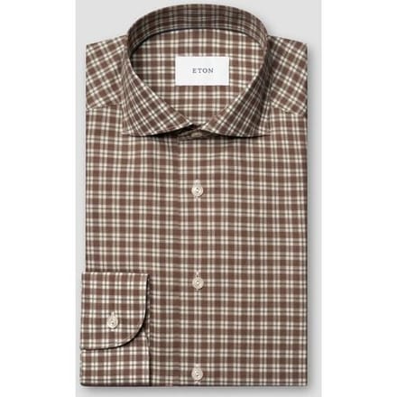 Eton Overhemd Warm Brushed Signature Flanel Allover Check Bruin / male