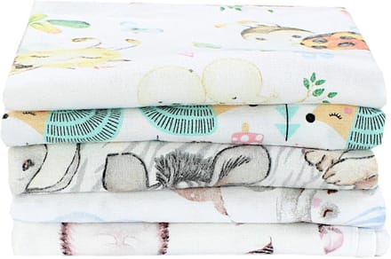 Wasbare Babymolletondoeken 70x80cm - 5 Stuks met Schattige Prints