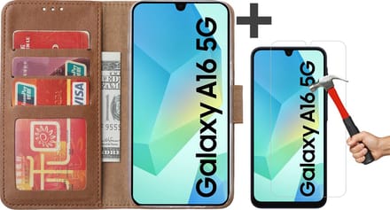 Hoesje met Screenprotector Geschikt voor Samsung Galaxy A16 (5G/4G) – Arara bookcase met pasjeshouder - Bruin