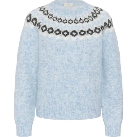 Kaffe KAberta Pullover Dames Trui - Blue Mel. -Grey/Chalk Pattern