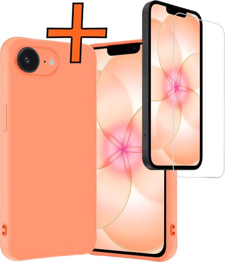 Hoes - Met Screenprotector - Geschikt voor Apple iPhone 17e - Sterk & Shockproof - Back Cover - Siliconen Case - Telefoon Hoes - Perzik