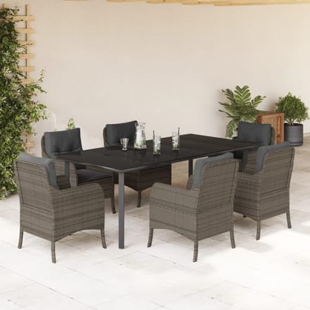 vidaXL - 7-delige - Tuinset - met - kussens - poly - rattan - grijs