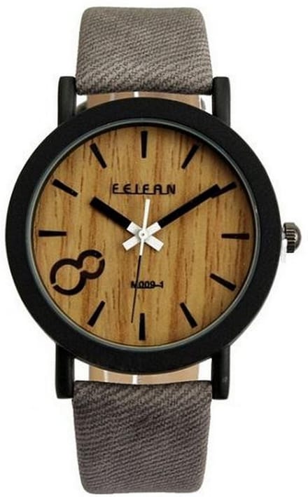 Hidzo - Houtlook Horloge - Kunststof - Grey/Grijs - 38 mm