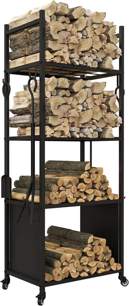 Stijlvol en Functioneel Houtopslagrek met Rollen - 45 x 30 x 118 cm
