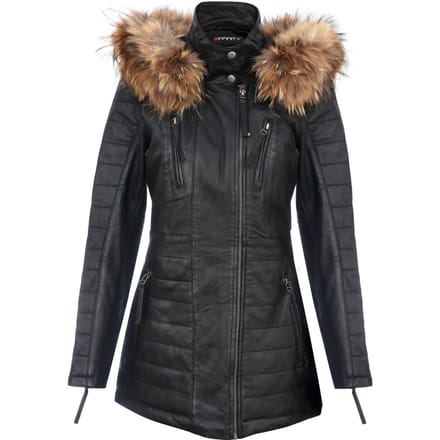 Dames slim fit leren parka-jas met capuchon-Northam