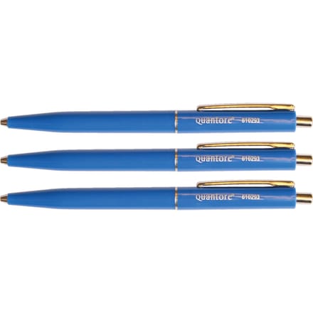Balpen Quantore drukknop met metalen clip blauw medium
