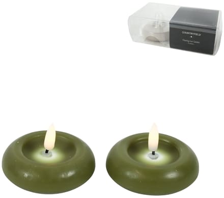 Countryfield Led drijvende kaars Lyon vlameffect groen 7,5 cm set van 2