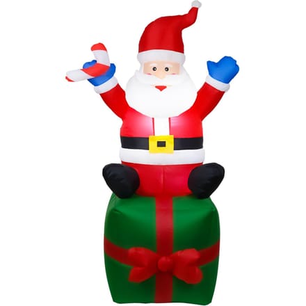 6 FT kerstopblaasboten Kerstman waterdicht 6 LED verlichte gigantische opblaas Kerstman geschenkdoos met US Plug rood