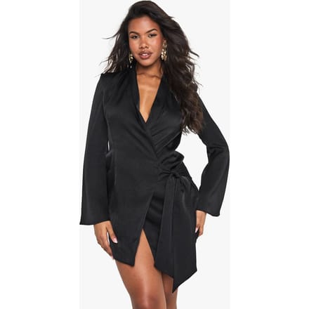 boohoo Dames Crinkle Wrap Blazerjurk | Black | Maat: 10