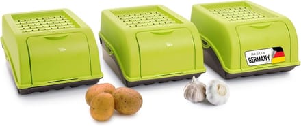 Aardappelbewaardoos | 3x klein 3,5L | GROEN | Uiendoos | Groentebox stapelbare aardappelbox uienopslag aardappelmand fruitcontainer aardappelbox voedselopslagcontainer wortels