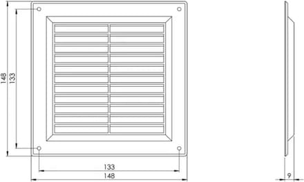Ventilatierooster vierkant met grill 150x150 mm wit - VR1550