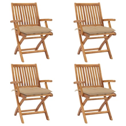 vidaXL - Opklapbare - stoelen - met - kussens, - 4 - stuks, - massief - teakhout
