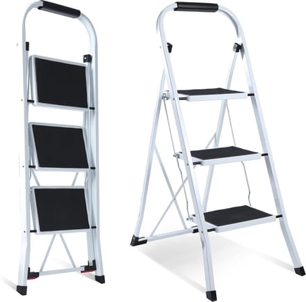 Opvouwbare Trapladder - Huishoudtrap Stevig - Klusjes Thuis - Antislip Handgreep - 3 Treden - Wit