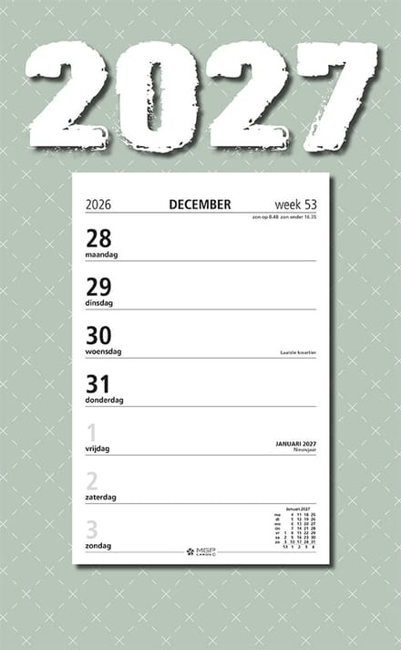 MGPcards - Week Scheurkalender 2027 - Week begint op maandag - 21 x 34 cm - Groen