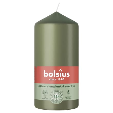 Bolsius Gladde stompkaars - 6 stuks - Olijfgroen - 12 cm - 33 branduren