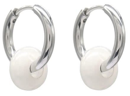 Oorringen met Steen - RVS - 16 mm - Zilverkleurig - Witte Steen