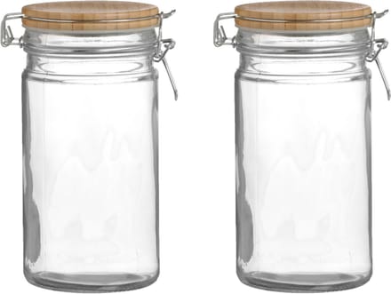 Urban Living Voorraadpot/bewaarpot - 2x - 1L - glas - met beugelsluiting - bamboe deksel