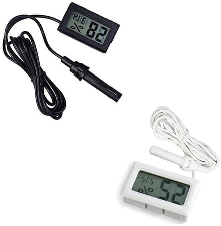 Digitale Hygrometer - Vochtigheidsmeter Temperatuurmeter - Klimaat Bewaken - Met Externe Sonde - 100 cm Kabel - Zwart Wit
