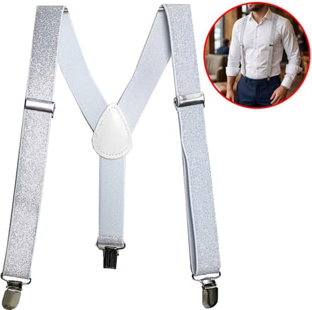 Sorprese Bretels - Zilveren glitter - Bretels heren volwassenen - Elastisch - Cadeau