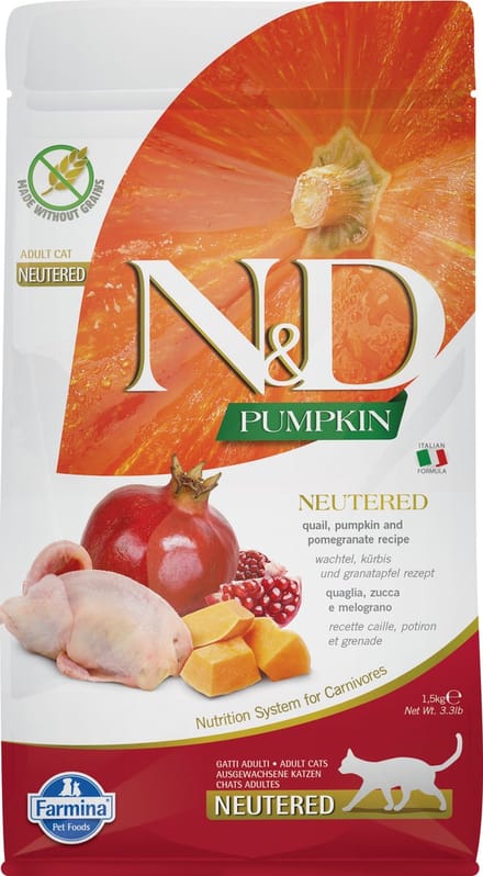 N&D Pumpkin voeding voor de gecastreerde kat Kwartel 1,5 kg