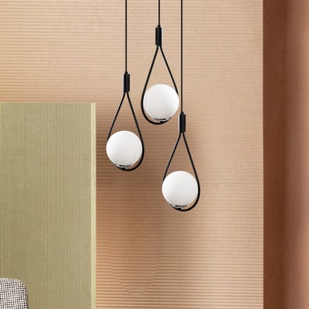 Opviq Hanglamp Mudoni MR-938 3-lamps rond zwart/opaalglas