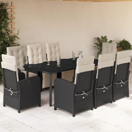 vidaXL - 9-delige - Tuinset - poly - rattan - zwart