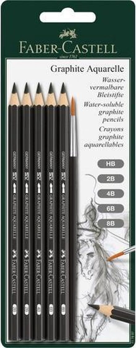 Faber-Castell aquarelpotlood - Graphite - set 5 hardheden + penseel - FC-117897