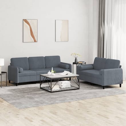 vidaXL - 2-delige - Loungeset - met - kussens - fluweel - donkergrijs