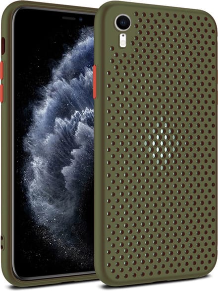 Smartphonica iPhone Xr siliconen hoesje met gaatjes - Legergroen geschikt voor Apple iPhone XR