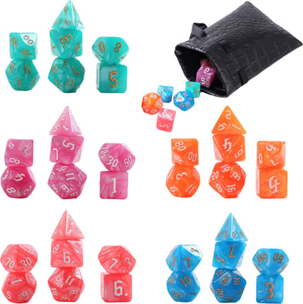 Lapi Toys - Dungeons and Dragons dobbelstenen mega set - D&D dobbelstenen - D&D polydice - 5 sets (35 stuks) - Acryl - Met gratis dice bag - Meerkleurig