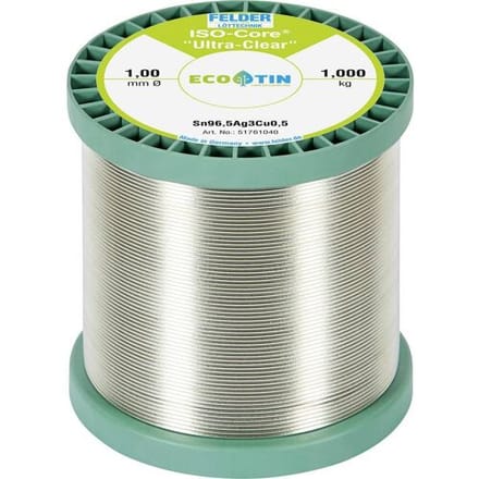 Felder ISO-Core Ultra Clear SAC305 Soldeertin Spoel Sn96,5Ag3Cu0,5 1 kg 1 mm