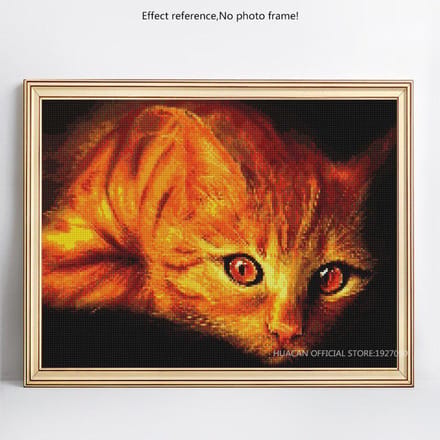 Diamant broderie chat 5D bricolage rond point de croix diamant peinture 20X30CM orange