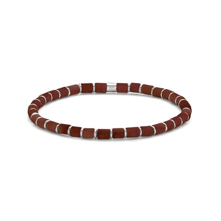 Frank 1967 7FB-0699 Kralen Armband 4mm - Jaspis - Staal - Rekbaar - 19cm - Rood