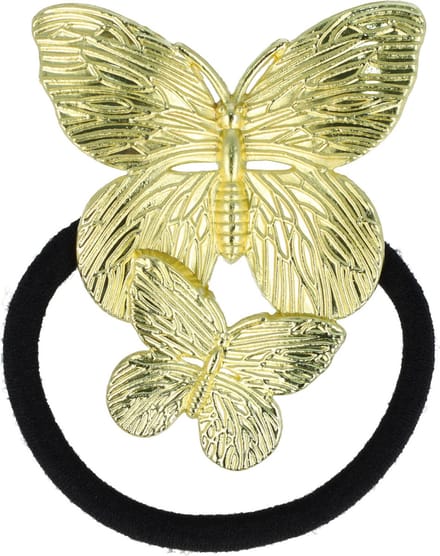 Haarsoires Haarelastiek – Vlinder 5cm – Metaalaccent – Goud Zwart