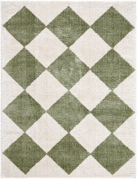 SURYA - DELINE Shaggy Tapijt met Ruitenpatroon Wasbaar Groen